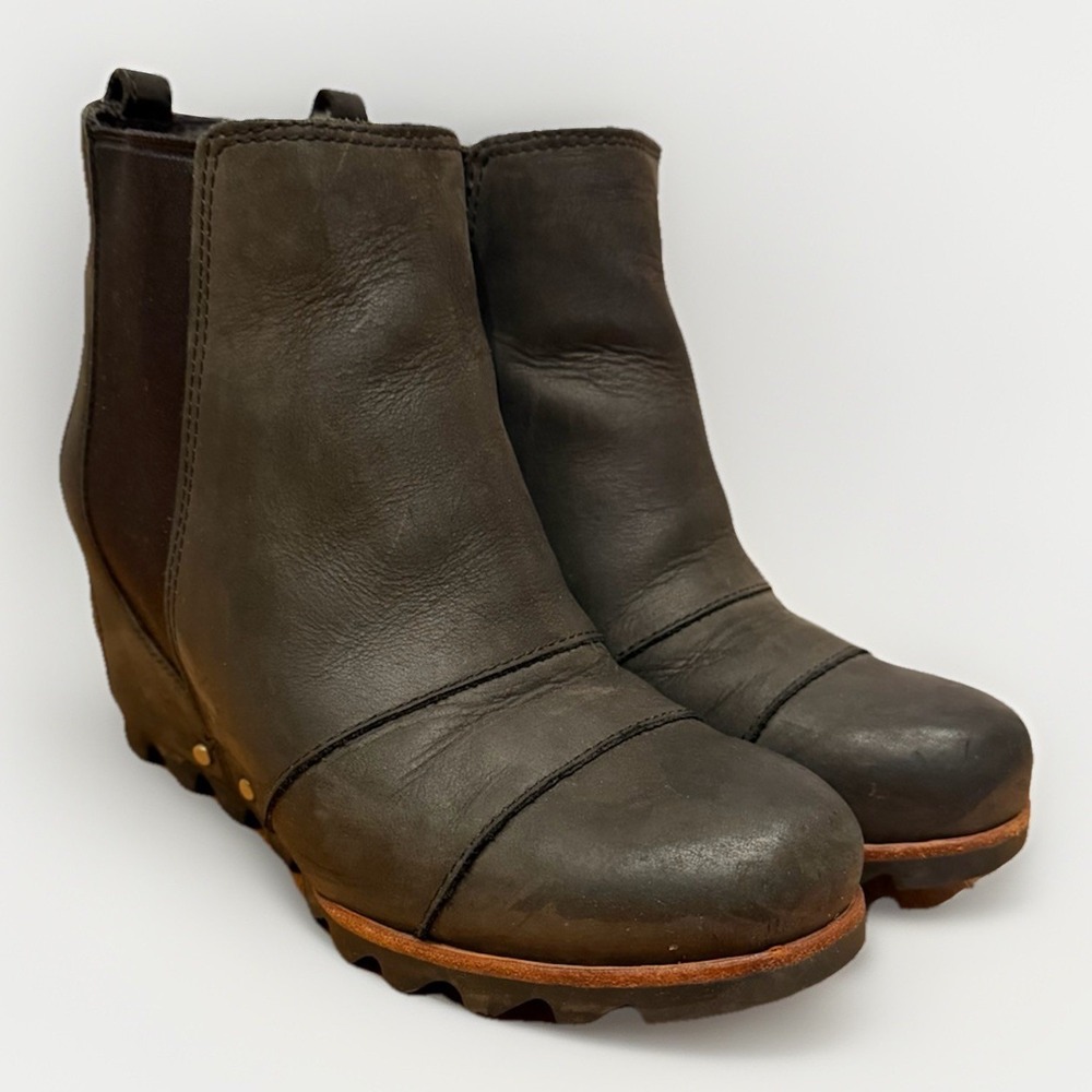 Sorel Evie II Zip Wedge Boots Black Leather‎ Womens 7.5 NL2704
